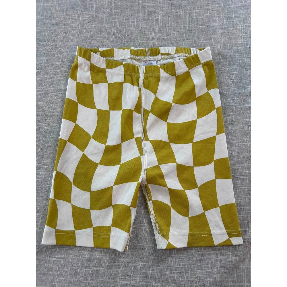 Hanna Andersson Bike Shorts Kids 12 Mustard Wavy Checkerboard Organic Cotton